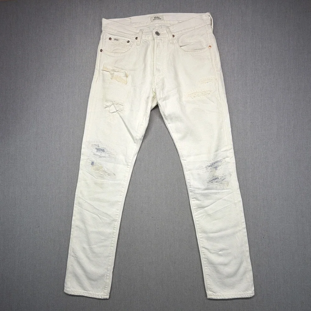 Polo Ralph Lauren The Sullivan Slim Jeans 28x30 (Fits 30x30) White Distressed